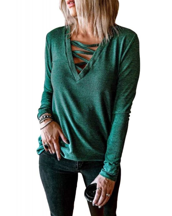 Criss Cross V Neck Long Sleeve Top - from category Long Sleeve Tops