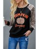 Halloween Leopard Pumpkin Print Long Sleeve Crew Neck Top - from category Long Sleeve Tops