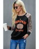 Halloween Leopard Pumpkin Print Long Sleeve Crew Neck Top - from category Long Sleeve Tops