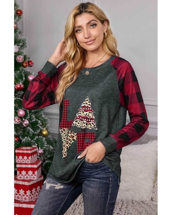 Red Plaid Christmas Print Long Sleeve Top - from category Long Sleeve Tops