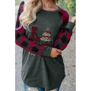 Red Plaid Christmas Print Long Sleeve Top - from category Long Sleeve Tops