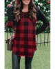 Red Plaid Long Sleeve Top with Elbow Patch - from category Long Sleeve Tops