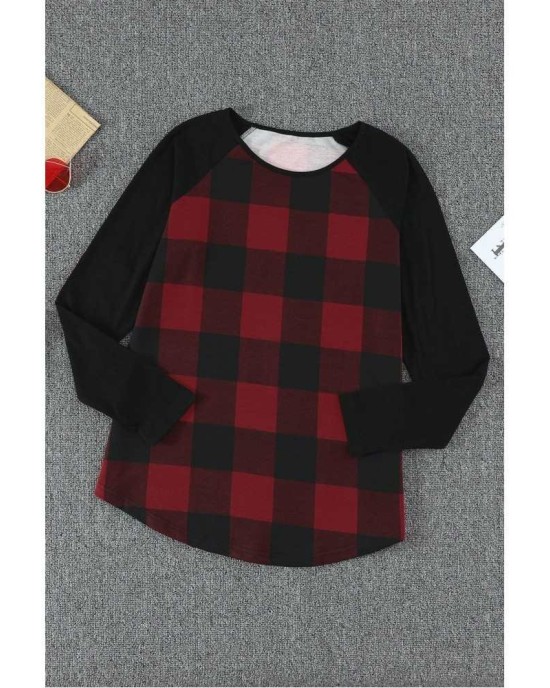 Red Plaid Long Sleeve Top with Elbow Patch - from category Long Sleeve Tops