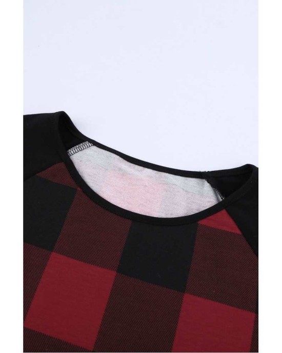 Red Plaid Long Sleeve Top with Elbow Patch - from category Long Sleeve Tops