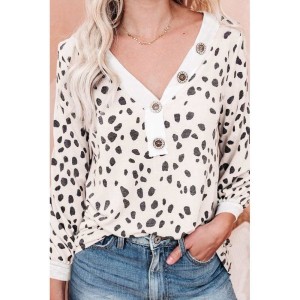 Spotted Print Apricot Long Sleeve Knit Top - from category Long Sleeve Tops