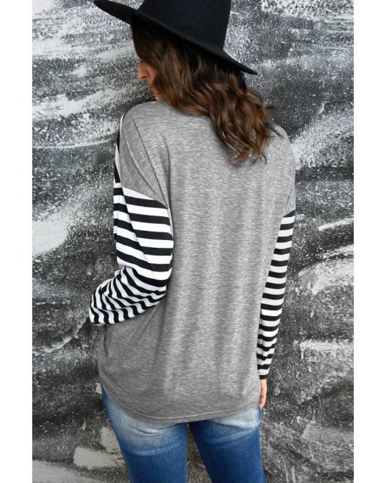 Striped Leopard Block Splicing Long Sleeve Top - from category Long Sleeve Tops