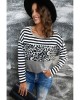 Striped Leopard Block Splicing Long Sleeve Top - from category Long Sleeve Tops