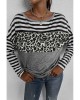 Striped Leopard Block Splicing Long Sleeve Top - from category Long Sleeve Tops