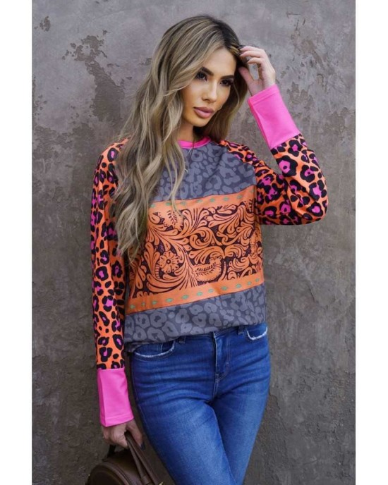 Western Tribal Print Patchwork Long Sleeves Top - from category Long Sleeve Tops