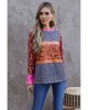 Western Tribal Print Patchwork Long Sleeves Top - from category Long Sleeve Tops