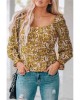 Yellow Square Neck Smocked Floral Top - from category Long Sleeve Tops