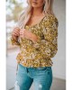 Yellow Square Neck Smocked Floral Top - from category Long Sleeve Tops