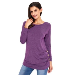 Buttoned Side Long Sleeve Spring Autumn Womens Top