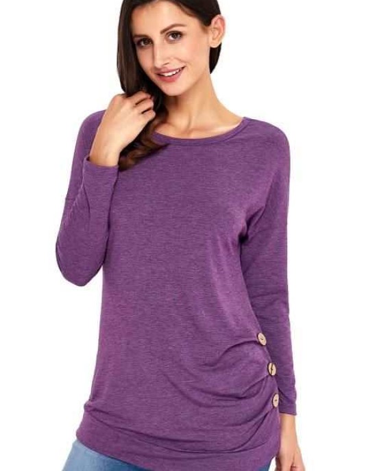 Buttoned Side Long Sleeve Spring Autumn Womens Top