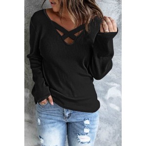 Crisscross Neck Ribbed Knit Top