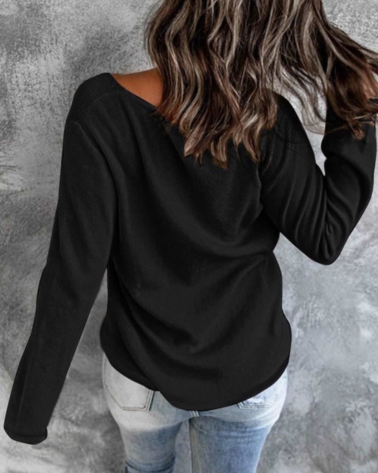 Crisscross Neck Ribbed Knit Top