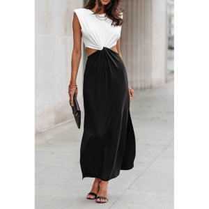 Colorblock Cut out Twist Knit Maxi Dress