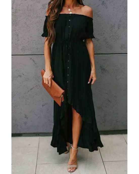 Black Glaze High Low Off The Shoulder Maxi Dress - from category Maxi Dresses