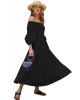 Black Off Shoulder Puff Sleeve Button Front Vintage Dress - from category Maxi Dresses