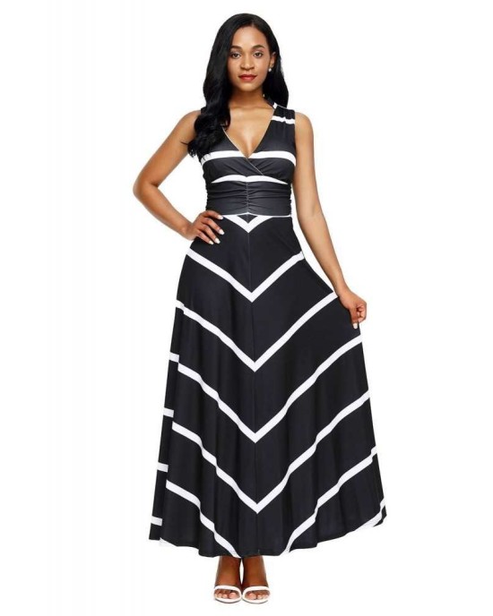 Black V Neck Cut out Back Printed Maxi Dress - from category Maxi Dresses