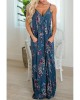 Blue Crochet V Neck Sleeveless Floral Print Pockets Maxi Dress - from category Maxi Dresses