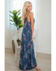 Blue Crochet V Neck Sleeveless Floral Print Pockets Maxi Dress - from category Maxi Dresses