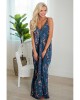 Blue Crochet V Neck Sleeveless Floral Print Pockets Maxi Dress - from category Maxi Dresses