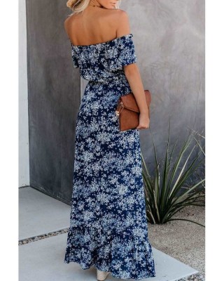 Blue Off The Shoulder High Low Maxi Dress - from category Maxi Dresses