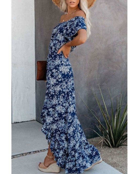 Blue Off The Shoulder High Low Maxi Dress - from category Maxi Dresses