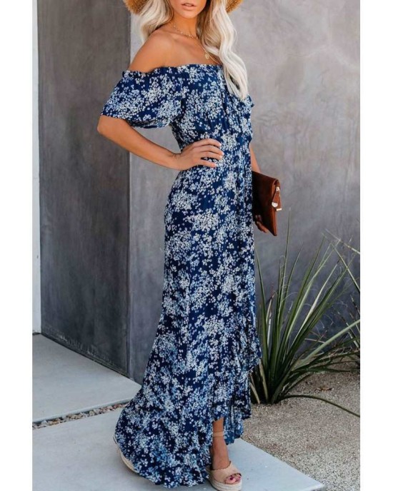 Blue Off The Shoulder High Low Maxi Dress - from category Maxi Dresses