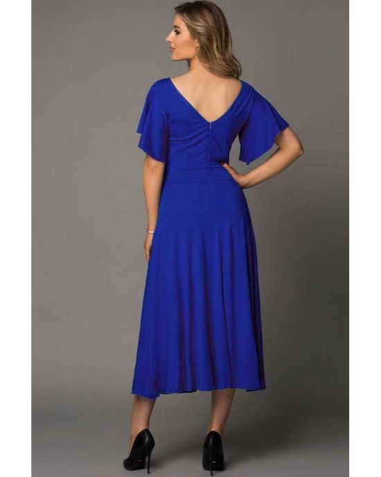 Blue V Neck Ruffled Sleeves Flare Long Dress - from category Maxi Dresses