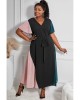 Color Block Lace-up V Neck Plus Size Maxi Dress - from category Maxi Dresses