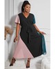 Color Block Lace-up V Neck Plus Size Maxi Dress - from category Maxi Dresses