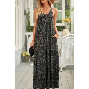 Green Leopard Sleeveless Cut-out Pocketed Maxi Dress - from category Maxi Dresses