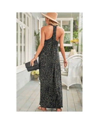 Green Leopard Sleeveless Cut-out Pocketed Maxi Dress - from category Maxi Dresses