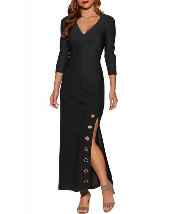 Grommet Side Slit Accent Black Maxi Dress - from category Maxi Dresses