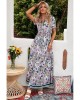 Purple Buttons Closure Floral Short Sleeves Maxi Dress - from category Maxi Dresses