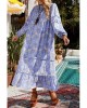 Purple Ruffled Bubble Sleeves Kaftan Paisley Maxi Dress - from category Maxi Dresses