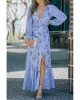 Sky Blue Floral Print Bubble Sleeves Hollow-out Back Maxi Dress - from category Maxi Dresses