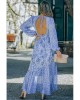 Sky Blue Floral Print Bubble Sleeves Hollow-out Back Maxi Dress - from category Maxi Dresses