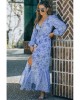 Sky Blue Floral Print Bubble Sleeves Hollow-out Back Maxi Dress - from category Maxi Dresses