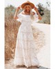 White Off-the-shoulder Ruffled Lace Maxi Dress