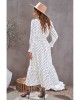 White V Neck Lantern Sleeve Elastic Waist Polka Dot Dress - from category Maxi Dresses