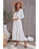 White V Neck Lantern Sleeve Elastic Waist Polka Dot Dress - from category Maxi Dresses