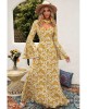 Yellow Bohemian V Neck Bell Sleeves Paisley Print Maxi Dress - from category Maxi Dresses