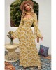 Yellow Bohemian V Neck Bell Sleeves Paisley Print Maxi Dress - from category Maxi Dresses