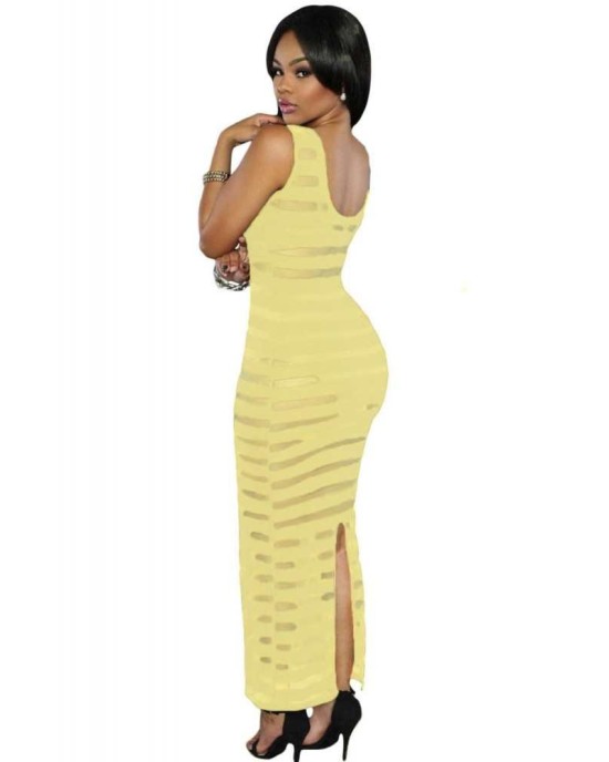 Yellow Sheer Stripes Sleeveless Maxi Dress - from category Maxi Dresses