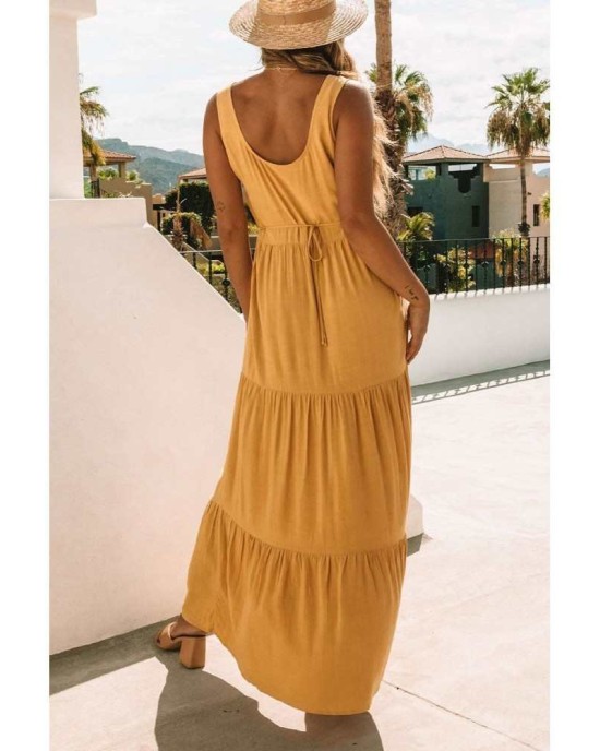 Yellow Sleeveless Ruched High Waist Maxi Dress - from category Maxi Dresses