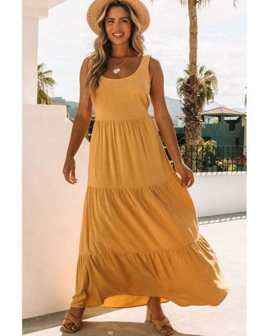 Yellow Sleeveless Ruched High Waist Maxi Dress - from category Maxi Dresses