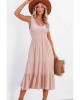 Smocked Ruched Sleeveless High Waist Midi Dress